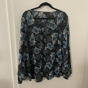 Long-sleeve Skull and Blue Rose blouse